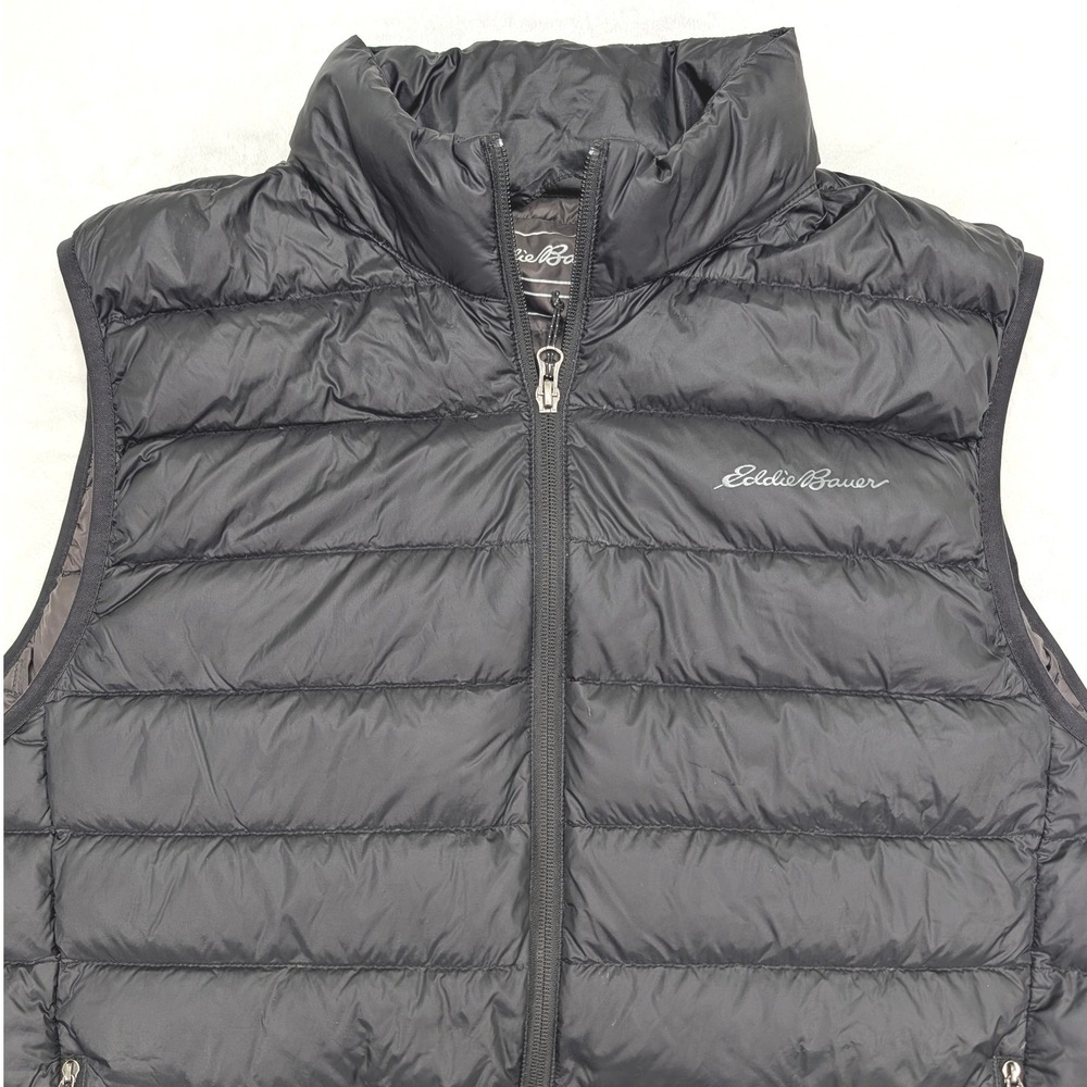 Eddie Bauer Mens Black Puffer Vest Full‎ Zip Insulated Down Filled Size L